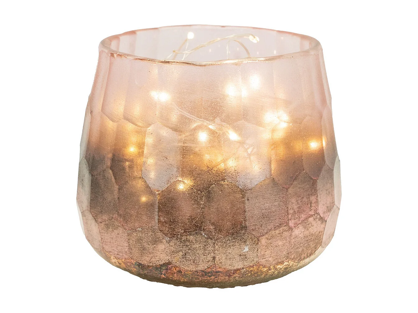 Photophore en verre teinté rose et doré 10 cm (Lot de 2)