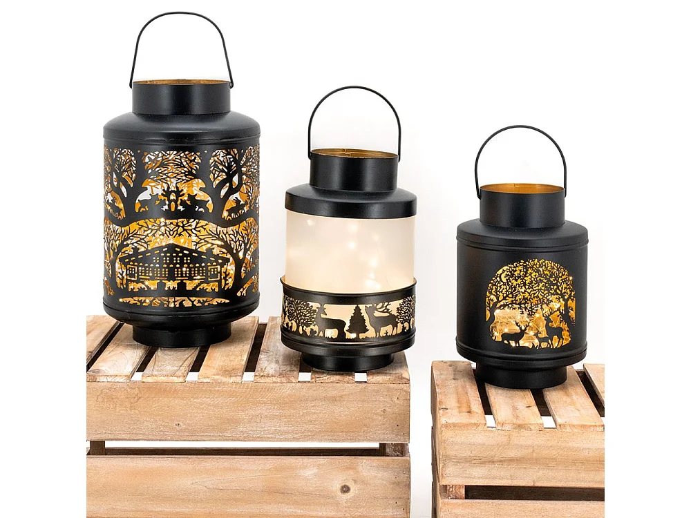 Lanterne Cerfs en verre et métal