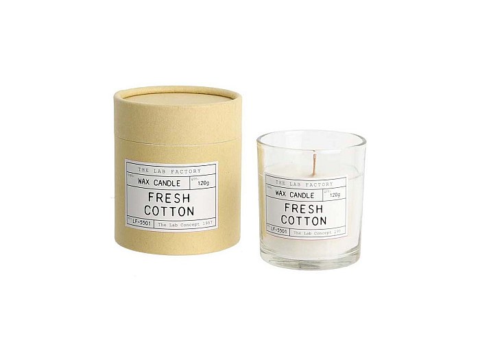 Bougie mèche en bois et boite kraft Factory Fleur de coton