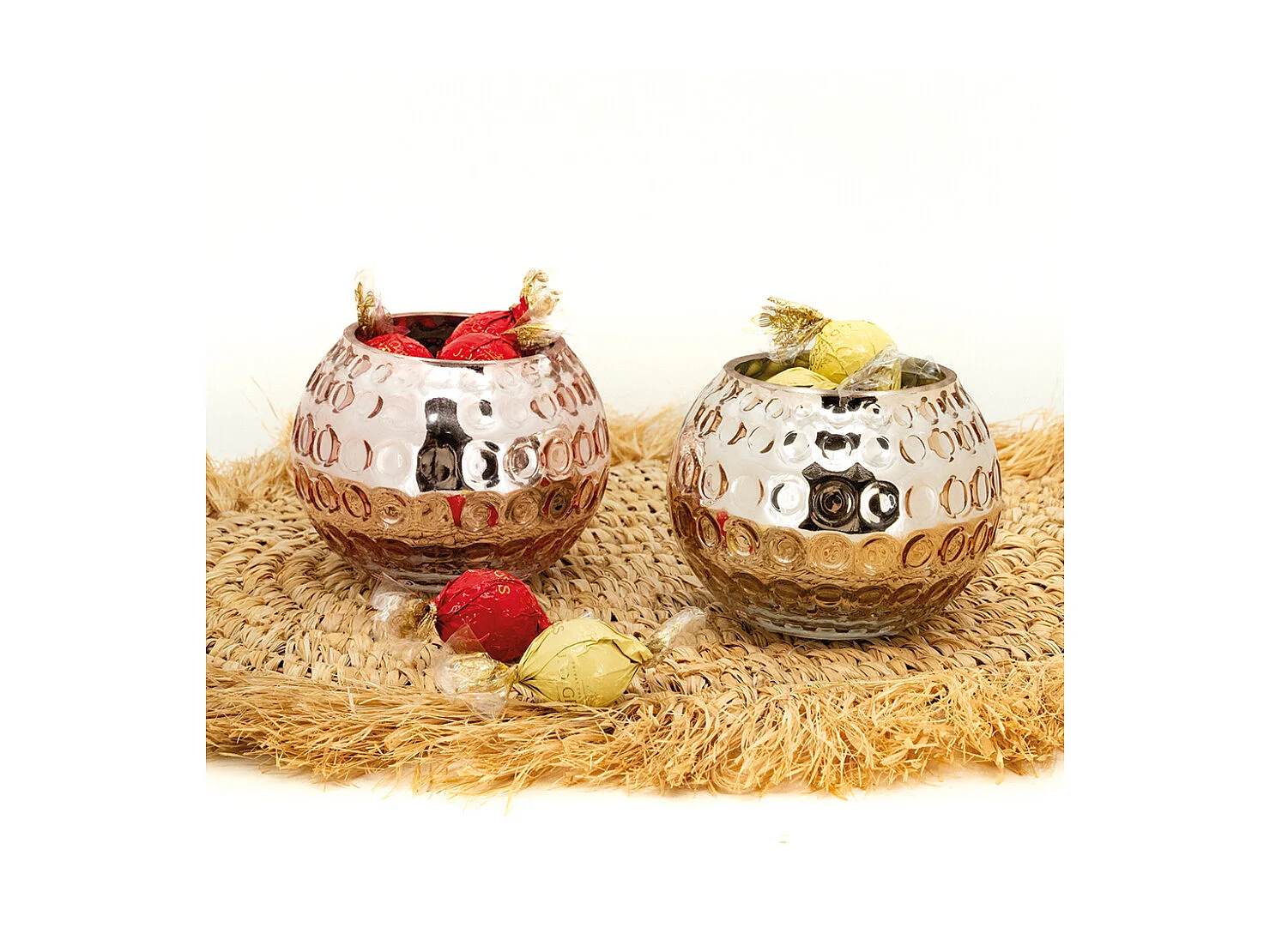 Portacandele a sfera in vetro antico (set di 2)