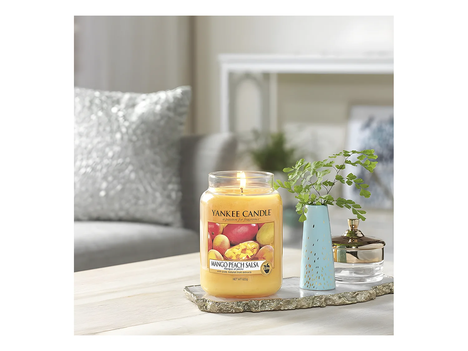 Tarro de cristal con aroma a mango y melocotón Modelo mediano