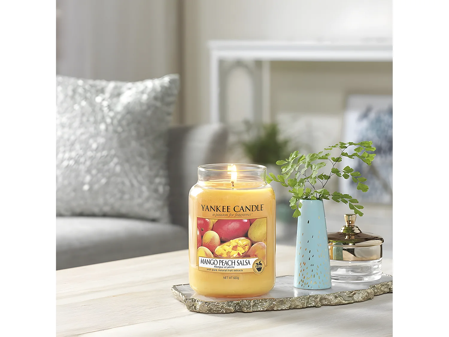 Duftkerze Mango und Pfirsich im Glas mit Deckel