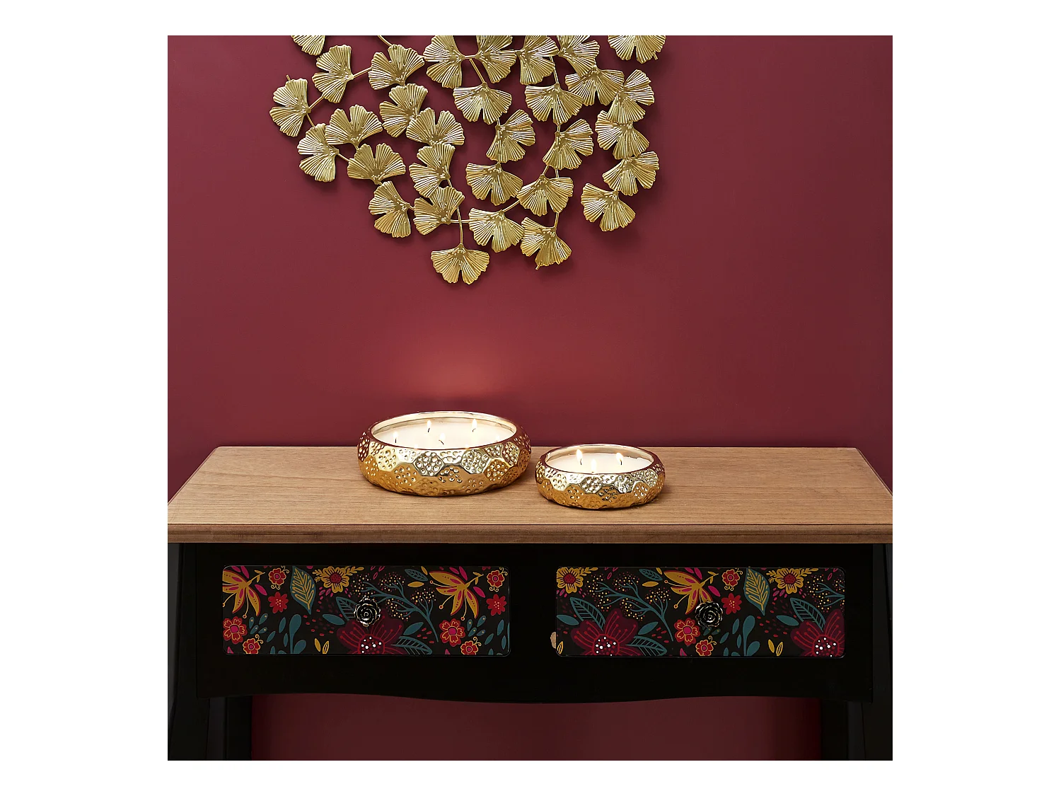 Bougie Parfumée en Céramique "3 Mèches" 14cm Or