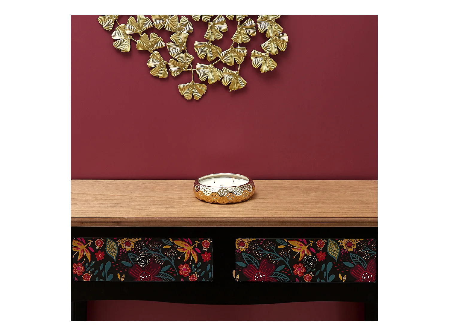 Bougie Parfumée en Céramique "3 Mèches" 14cm Or