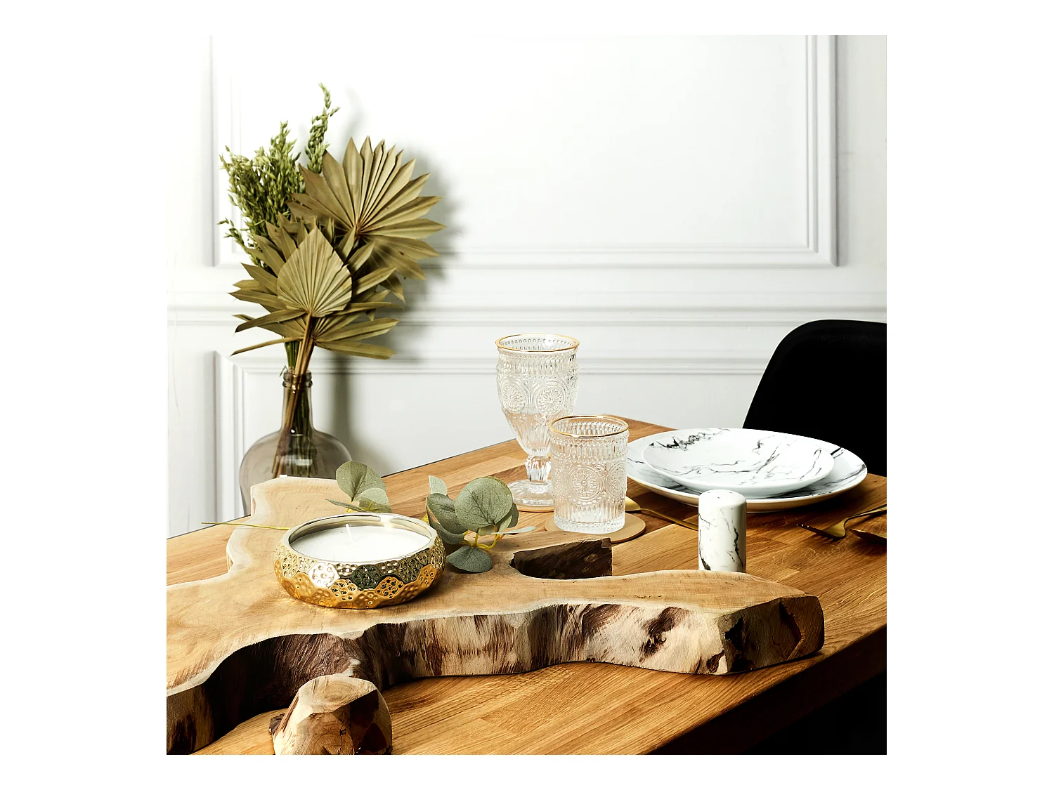 Bougie Parfumée en Céramique "3 Mèches" 14cm Or