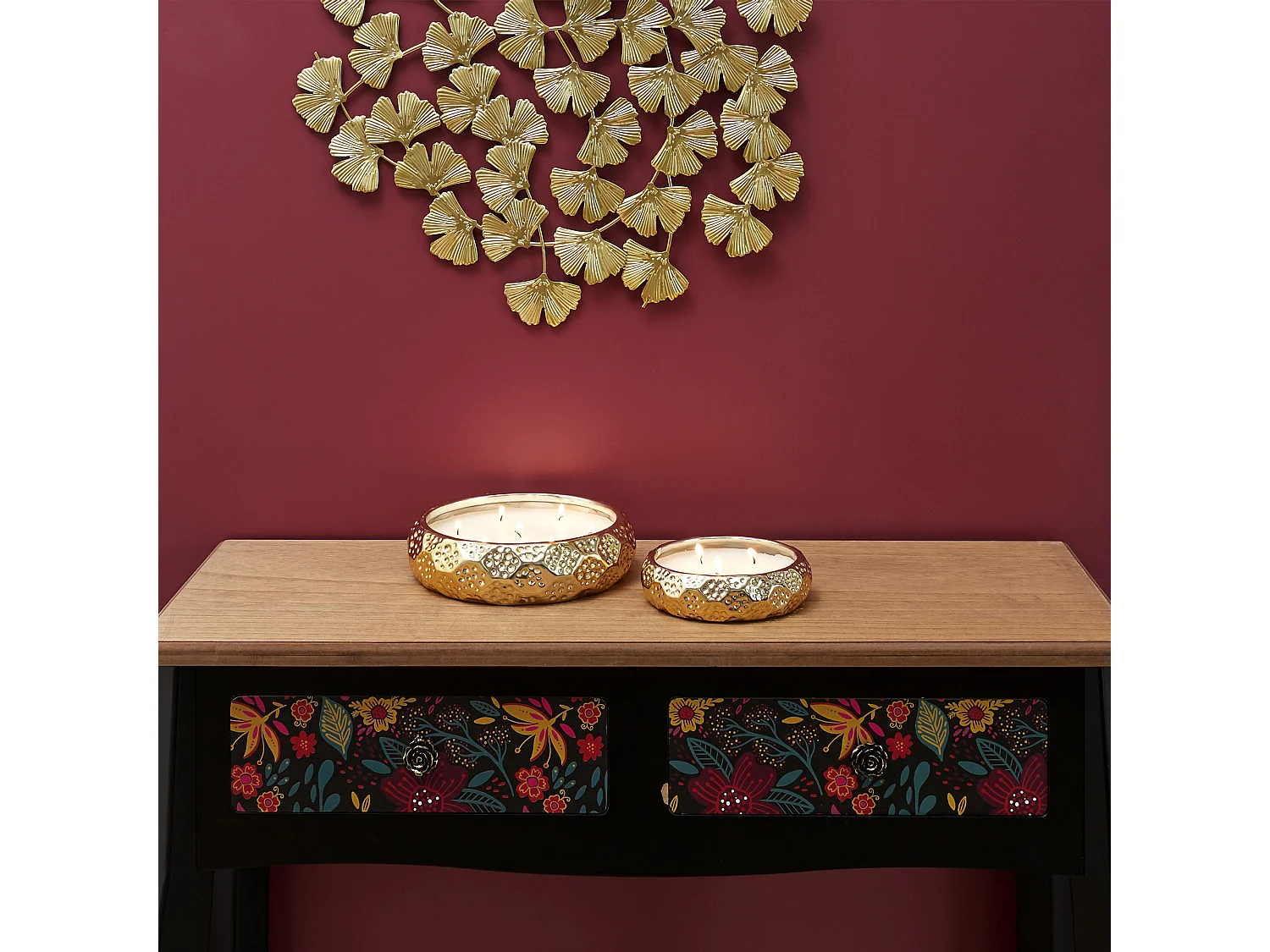 Bougie Parfumée en Céramique "3 Mèches" 14cm Or