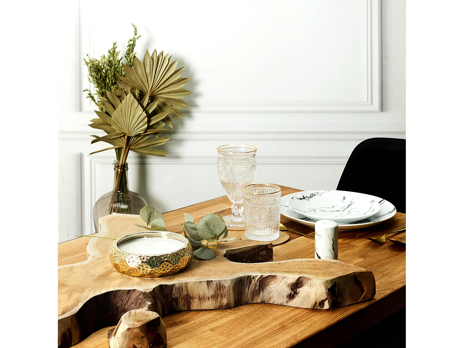 Bougie Parfumée en Céramique "3 Mèches" 14cm Or