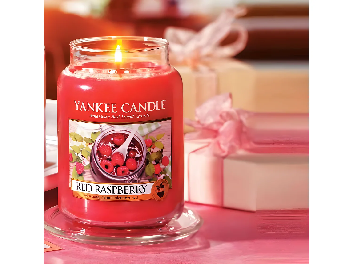 Duftkerze Rote Himbeere im Glas mit Deckel