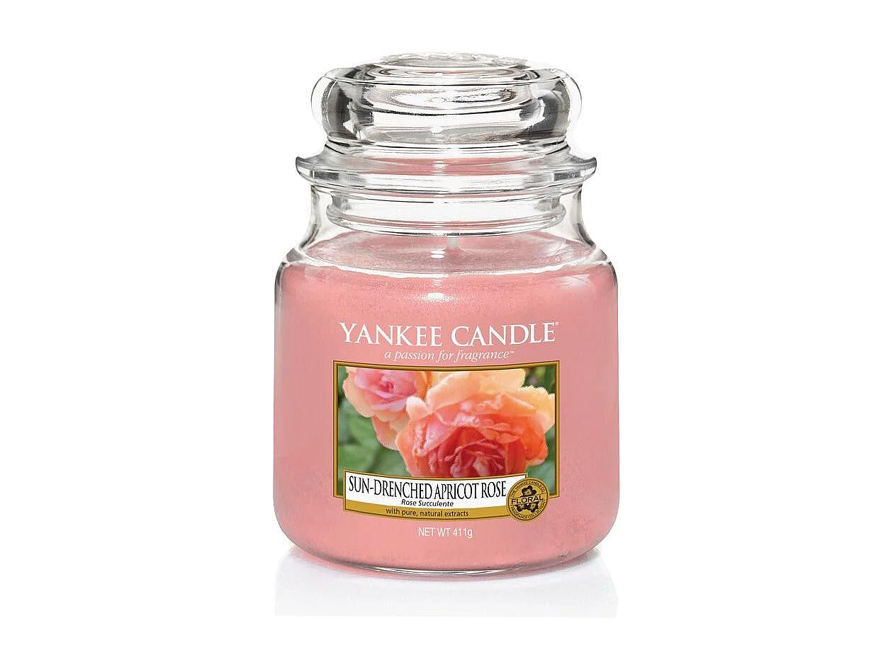 Duftkerze Roseblüte und Aprikose im Glas mit Deckel