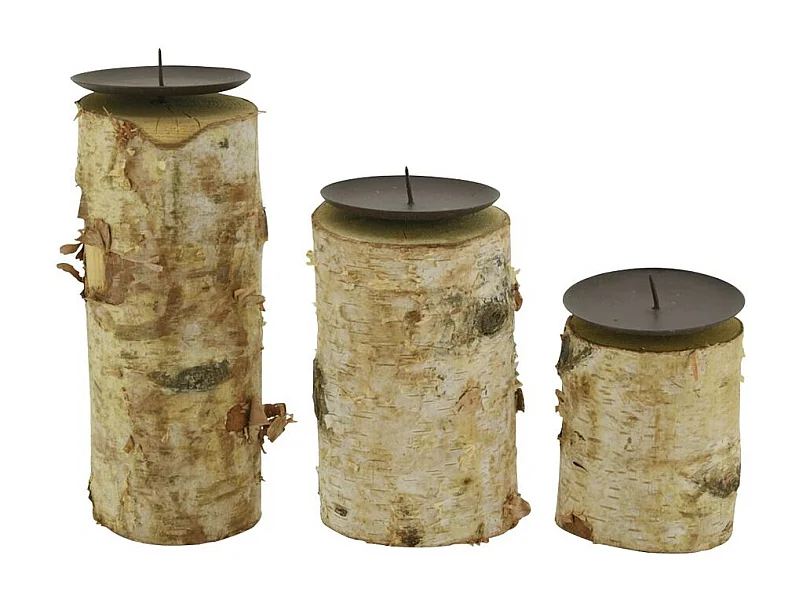 Kerzenhalter aus Birkenholz und Metall (3er-Pack)