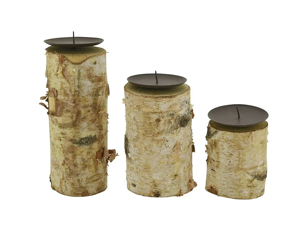 Bougeoirs en bouleau et métal (Lot de 3)