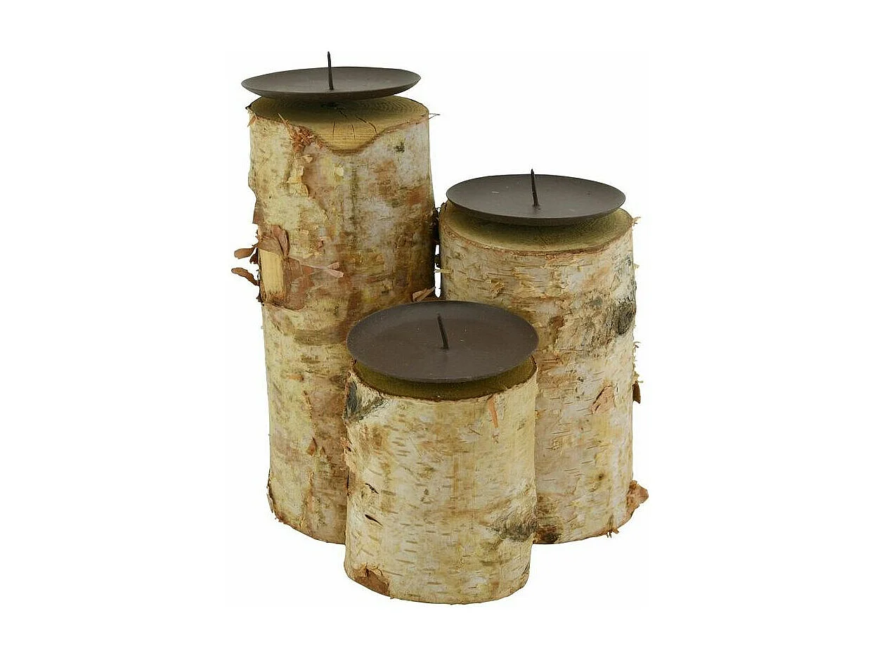 Kerzenhalter aus Birkenholz und Metall (3er-Pack)