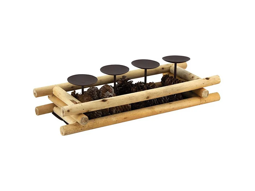 Portacandele in legno con pigne