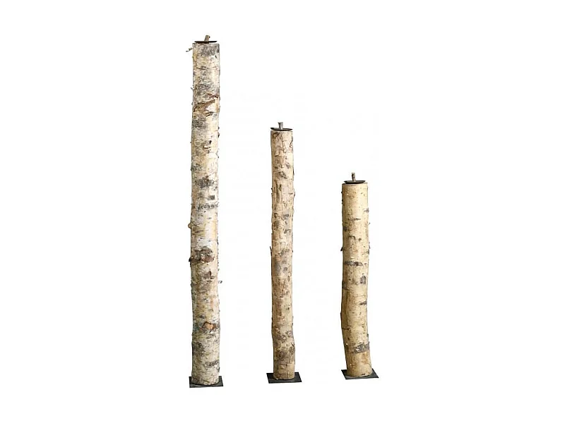 Portacandele alti in betulla e metallo (Set di 3)