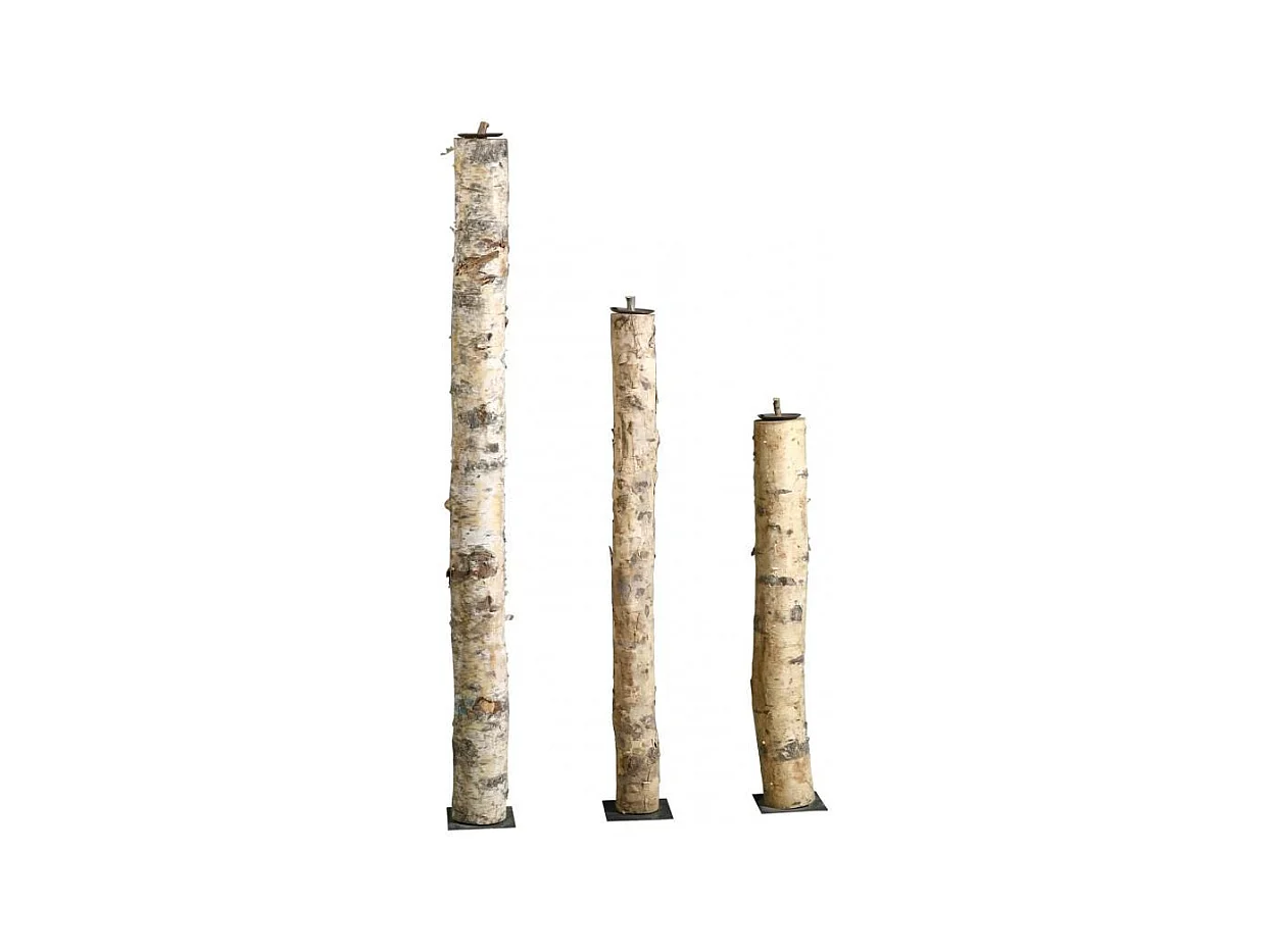 Bougeoirs hauts en bouleau et métal (Lot de 3)