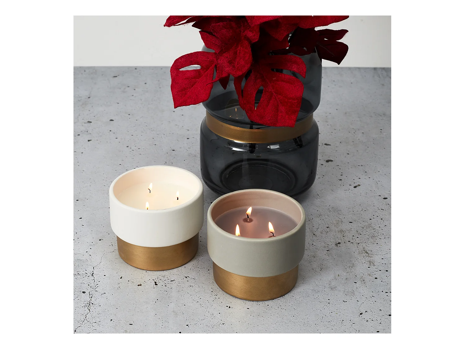 Bougie Parfumee Bicolore Dore D10.5cm Blanc