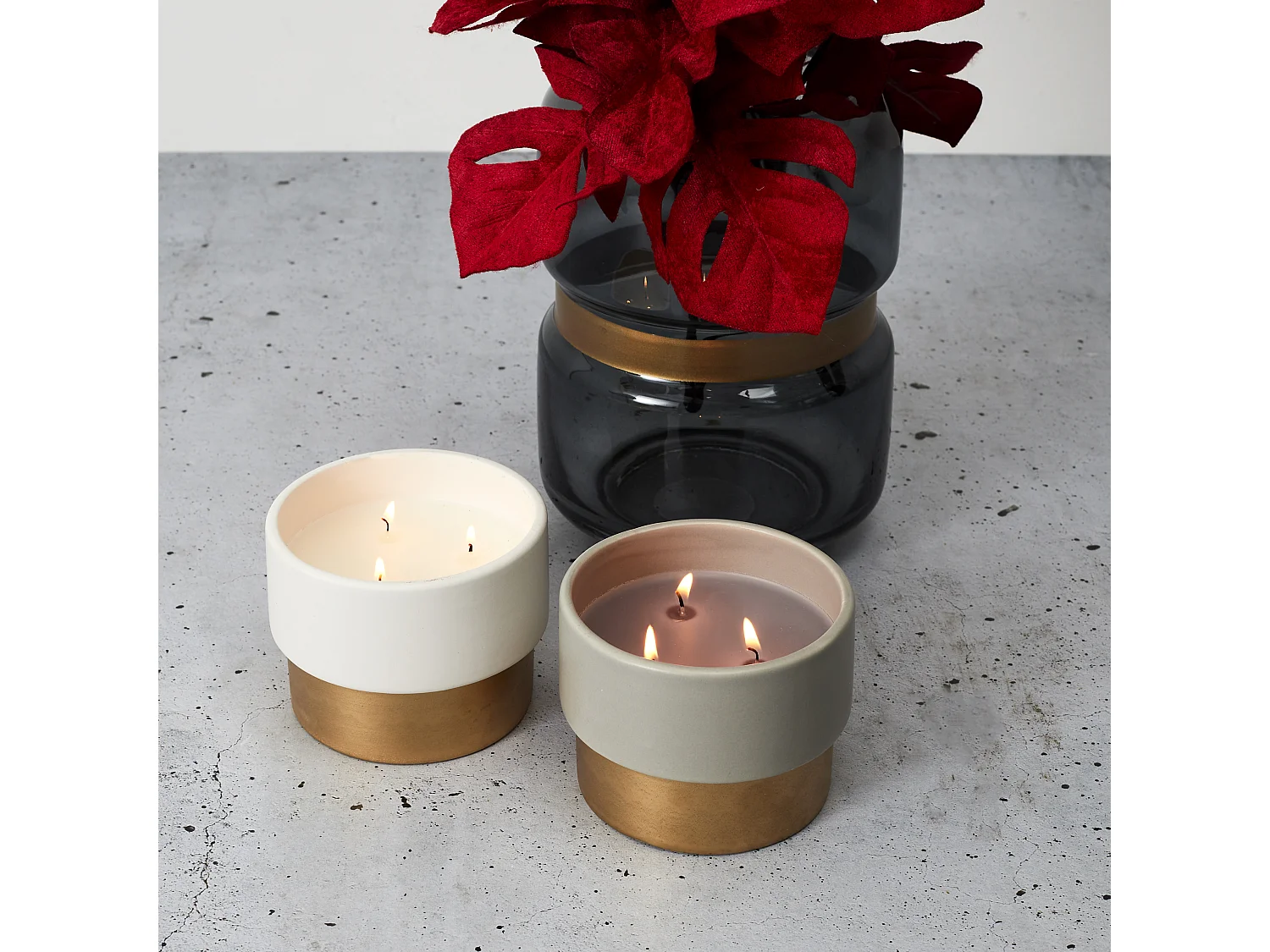 Bougie Parfumee Bicolore Dore D10.5cm Blanc