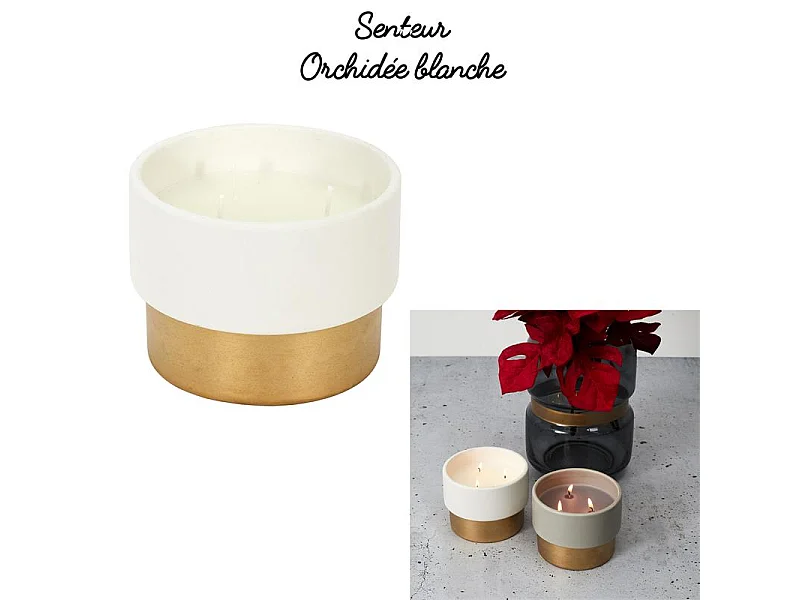 Bougie Parfumee Bicolore Dore D10.5cm Blanc