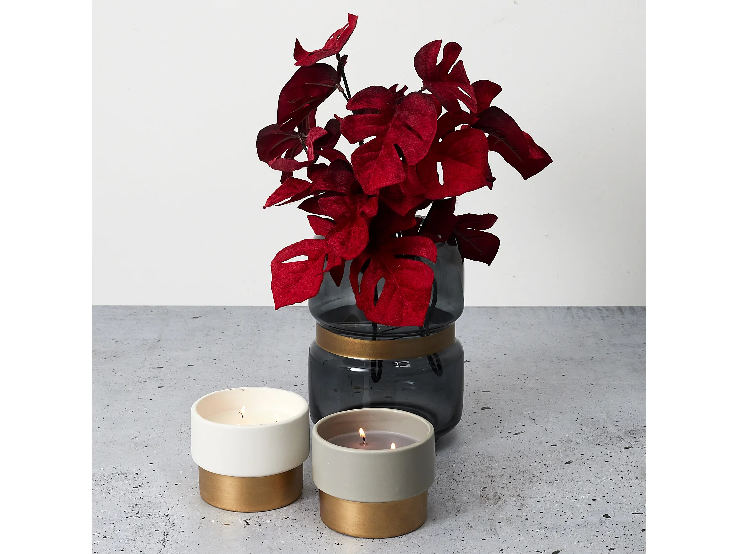 Bougie Parfumee Bicolore Dore D10.5cm Blanc