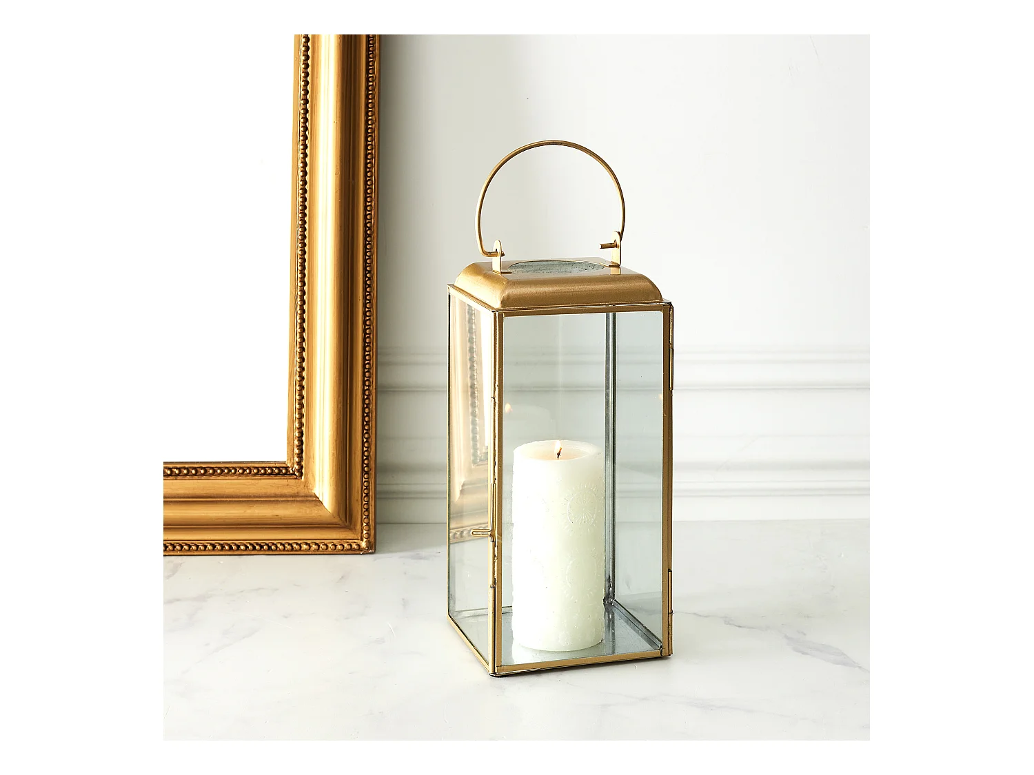 Lanterne Metal Dore Et Verre H30cm Or