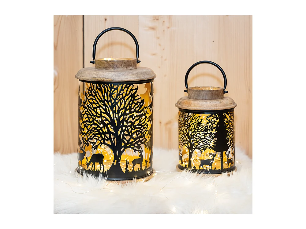 Lanterne Cerf en bois et métal