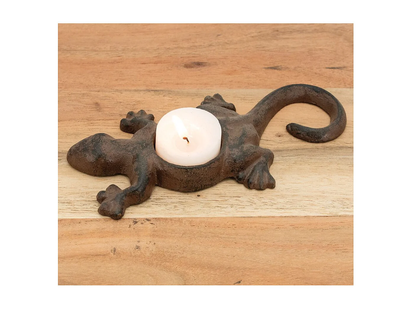 Portacandele in ghisa a forma di lucertola