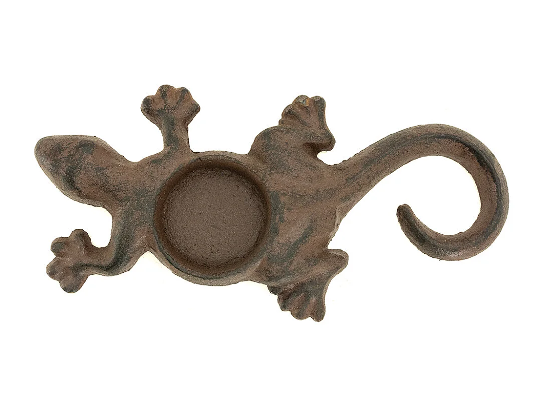 Portacandele in ghisa a forma di lucertola