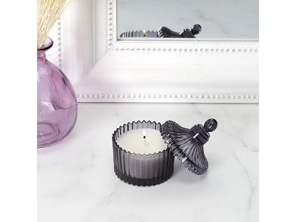 Bougie parfumée écrin en verre Bohème 6.5 x 9 cm Gris