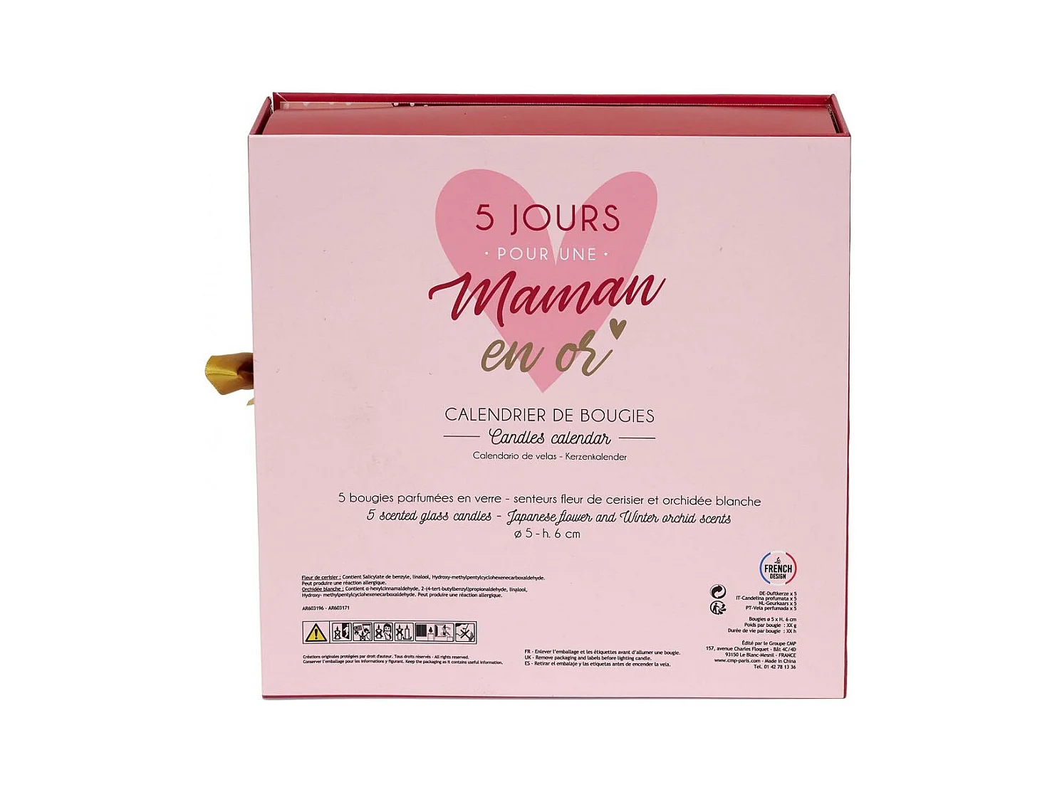 Bougie Parfumee X5 Calendrier Maman Rouge, Rose, Blanc