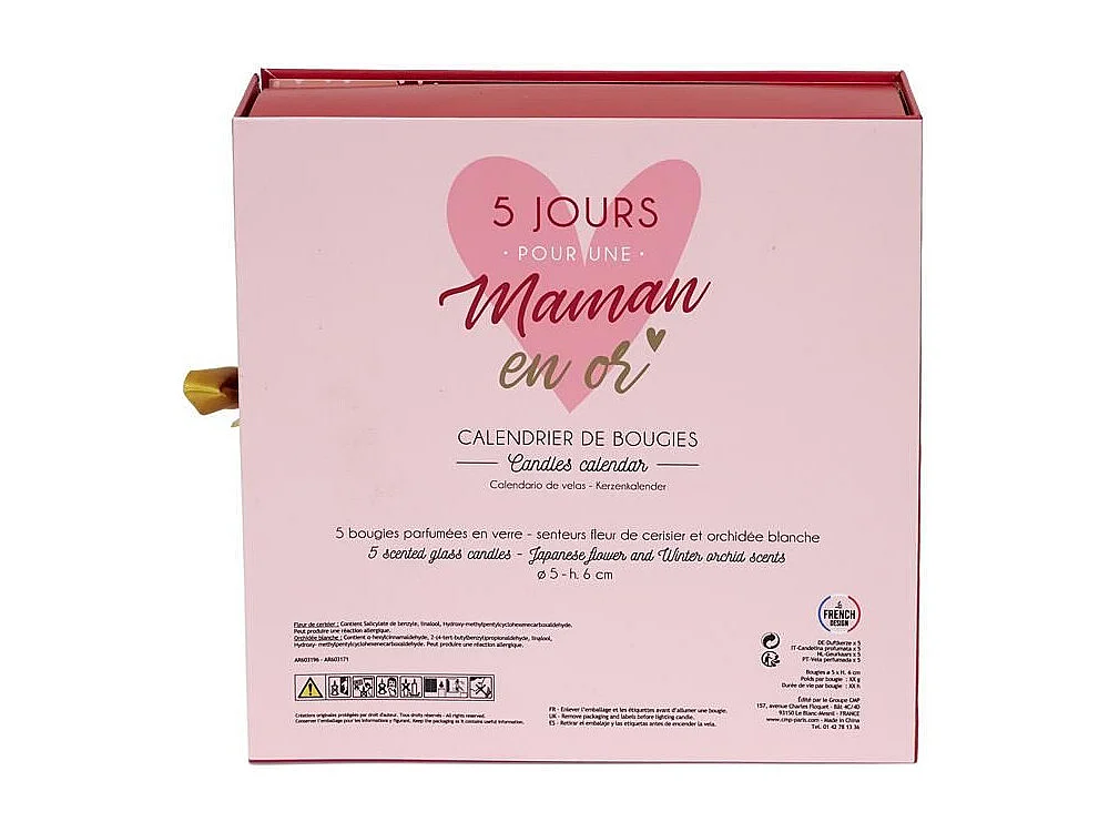 Bougie Parfumee X5 Calendrier Maman Rouge, Rose, Blanc