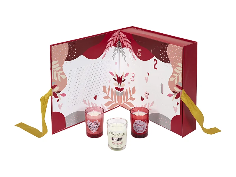 Bougie Parfumee X5 Calendrier Maman Rouge, Rose, Blanc