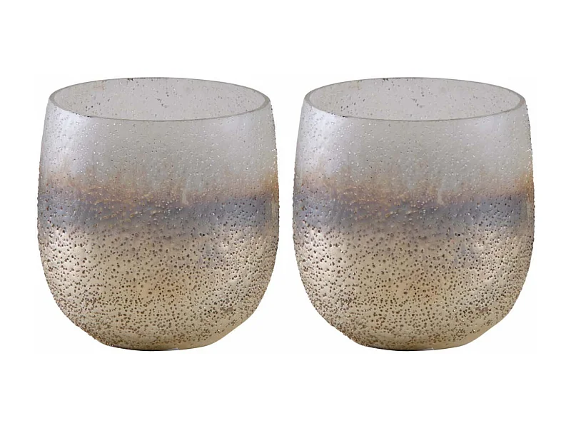 Photophore en verre sablé doré et blanc 8 cm (Lot de 2)