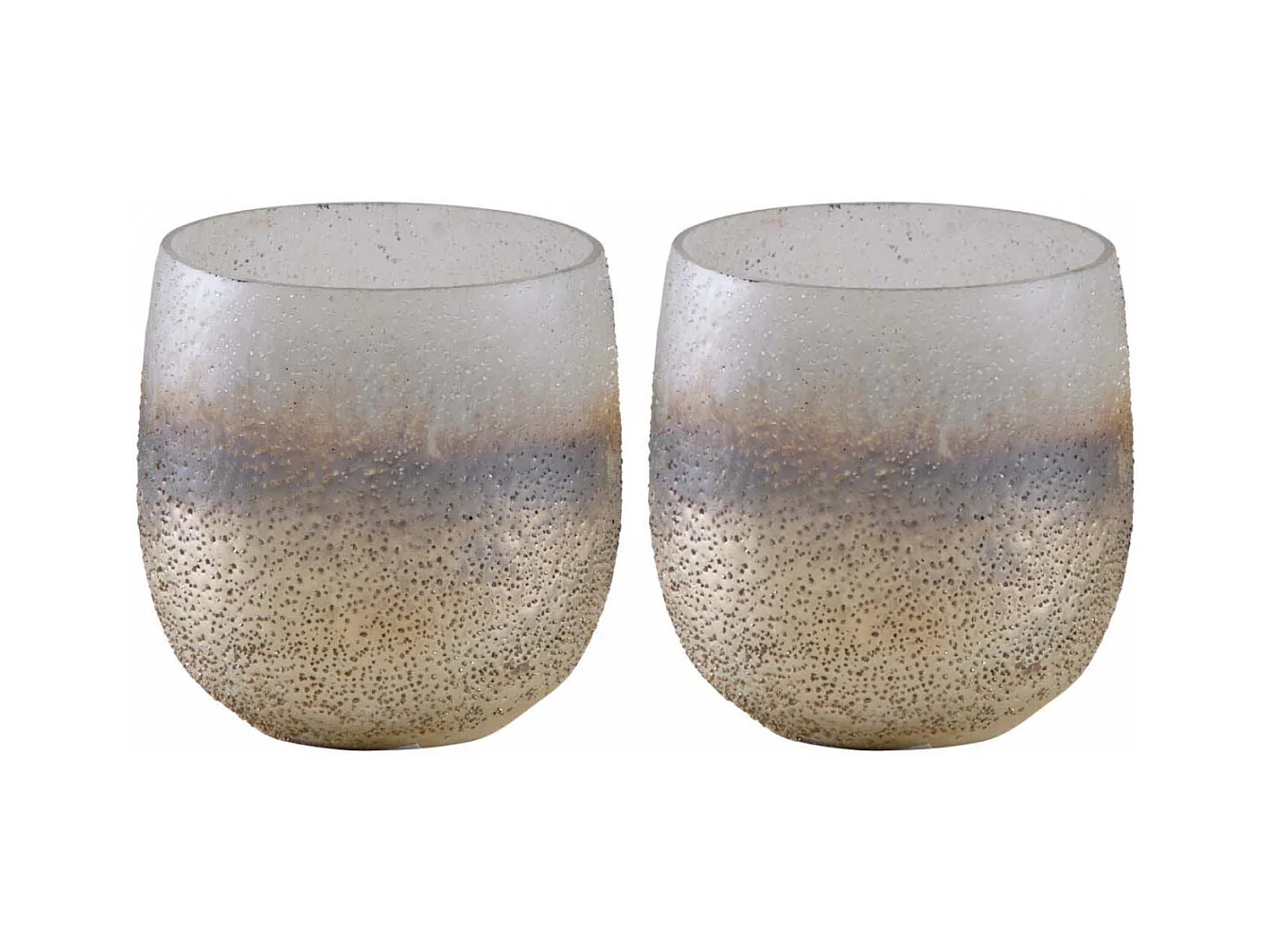 Photophore en verre sablé doré et blanc 8 cm (Lot de 2)