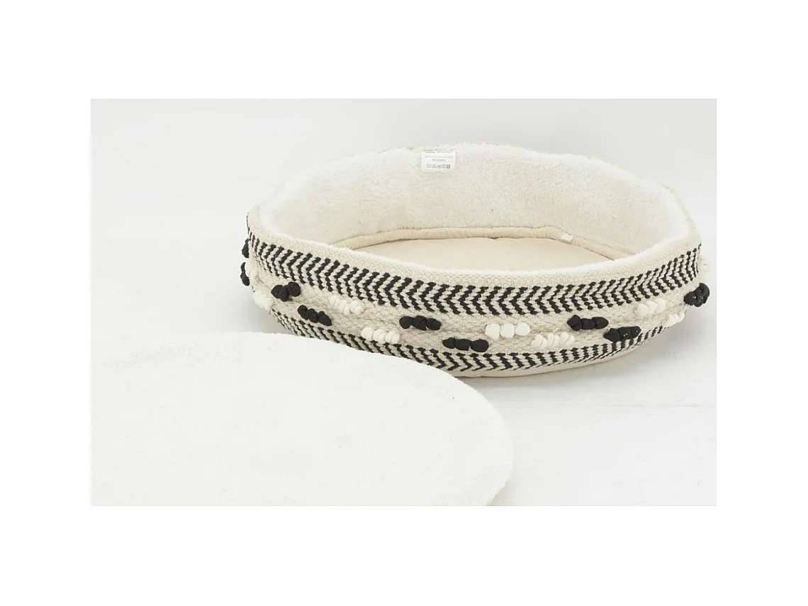 Panier pour chien en coton recyclé et jute tressé noir et blanc