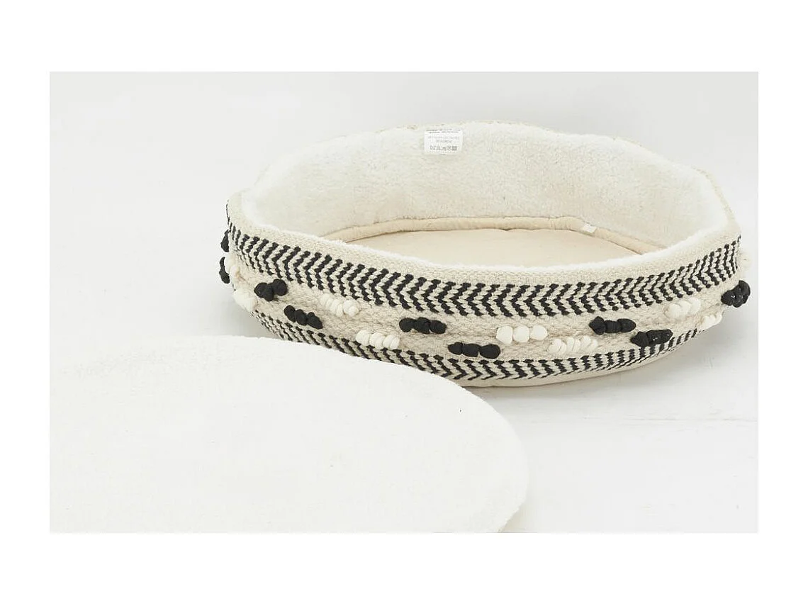 Panier pour chien en coton recyclé et jute tressé noir et blanc