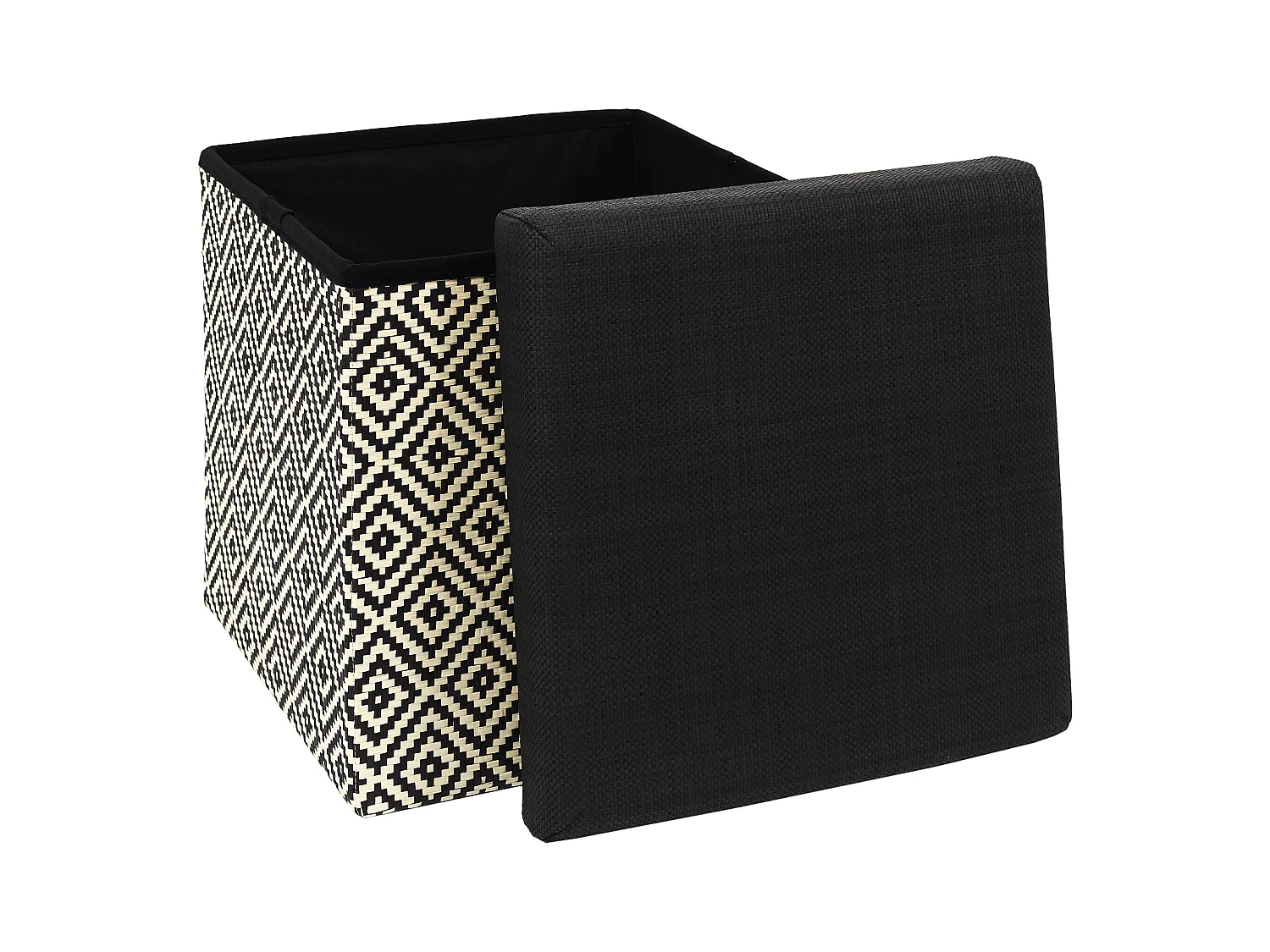 Coffre Pouf Pliable Tresse Noir Noir, Marron