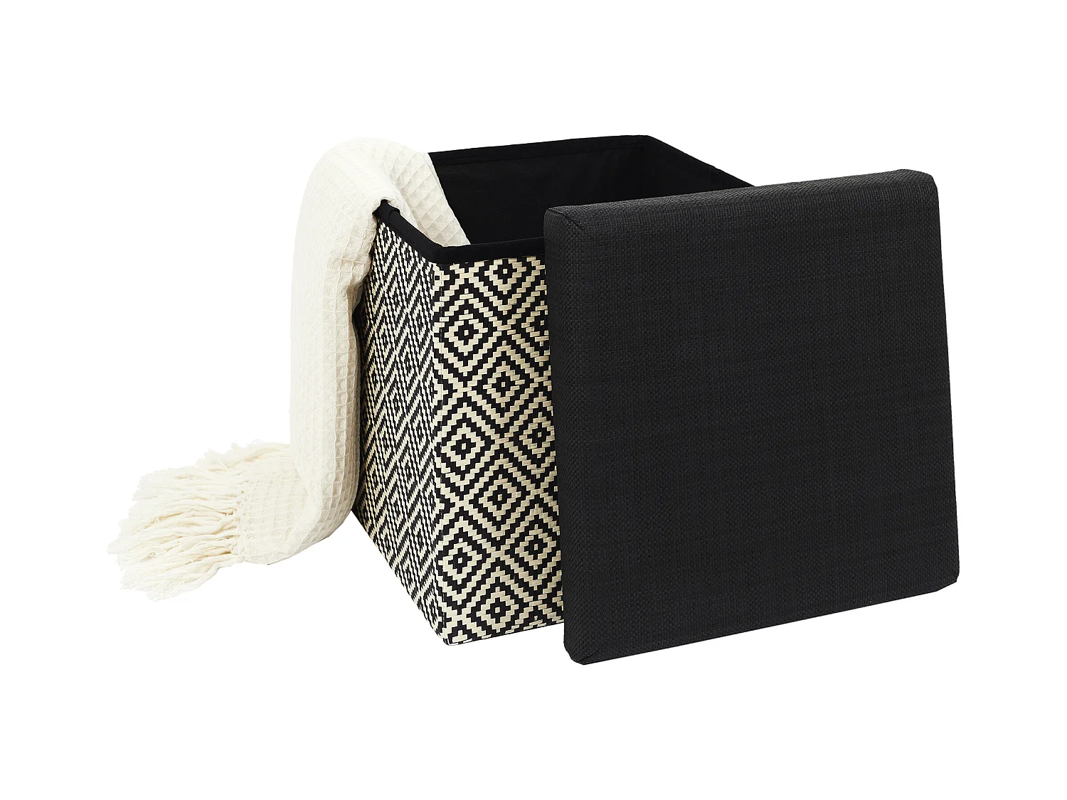 Coffre Pouf Pliable Tresse Noir Noir, Marron