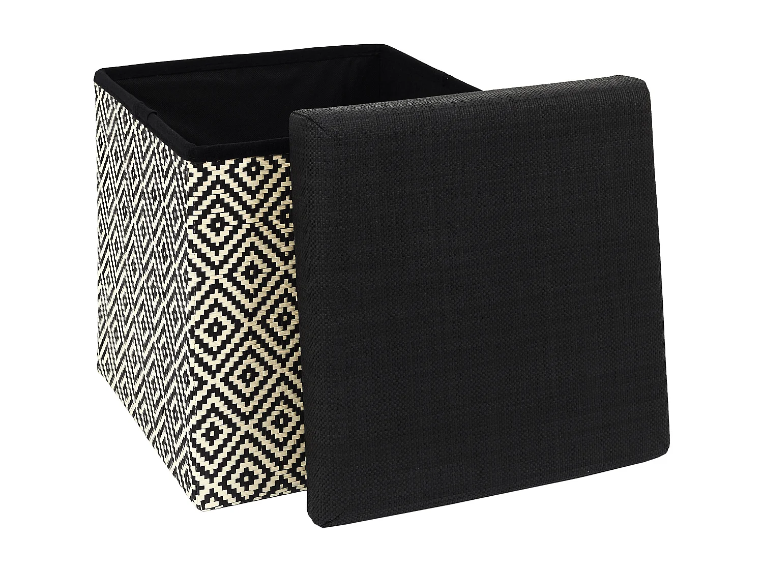 Coffre Pouf Pliable Tresse Noir Noir, Marron