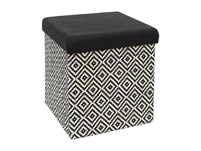Coffre Pouf Pliable Tresse Noir Noir, Marron
