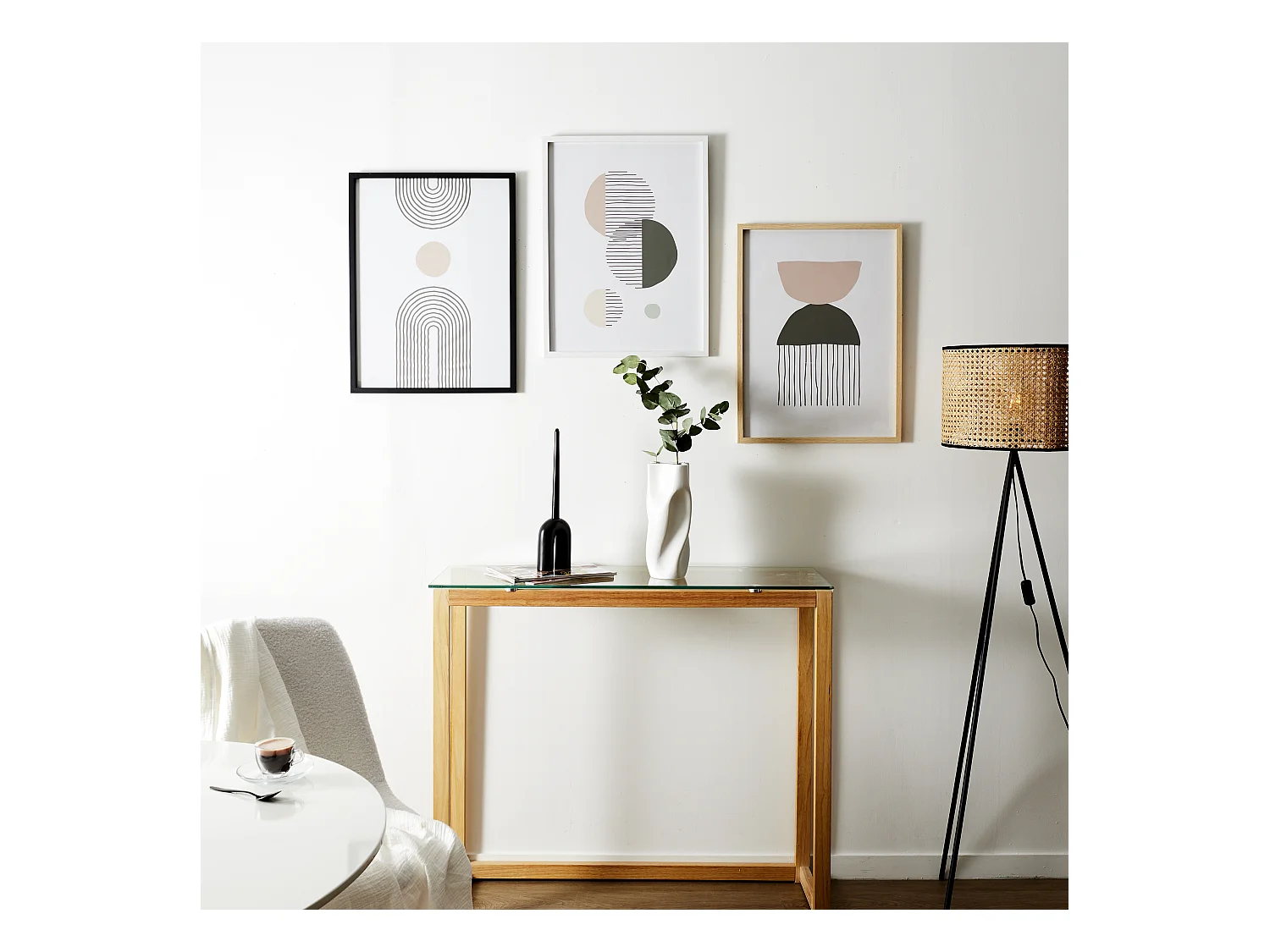 Lot De 3 Tableaux Decoratifs Motif 60cm Blanc, Noir, Beige