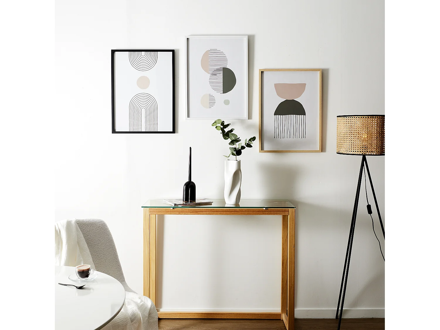 Lot De 3 Tableaux Decoratifs Motif 60cm Blanc, Noir, Beige