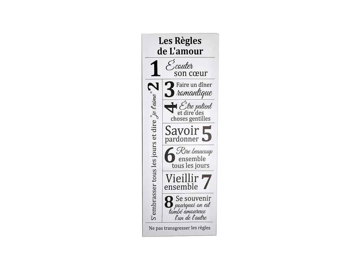 Toile décorative Règles de la famille 80x30 cm Les règles de l'amour