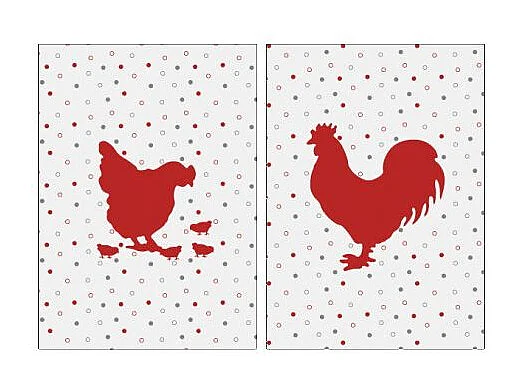 Torchon de cuisine en coton (Lot de 2) Poule et coq rouge