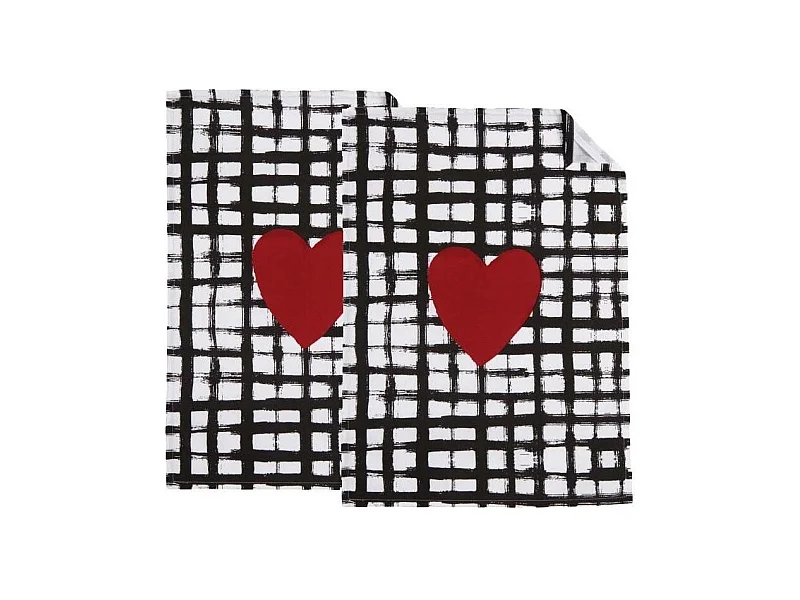 Küchentuch aus Baumwolle (2er-Set) Herz schwarz weiß rot