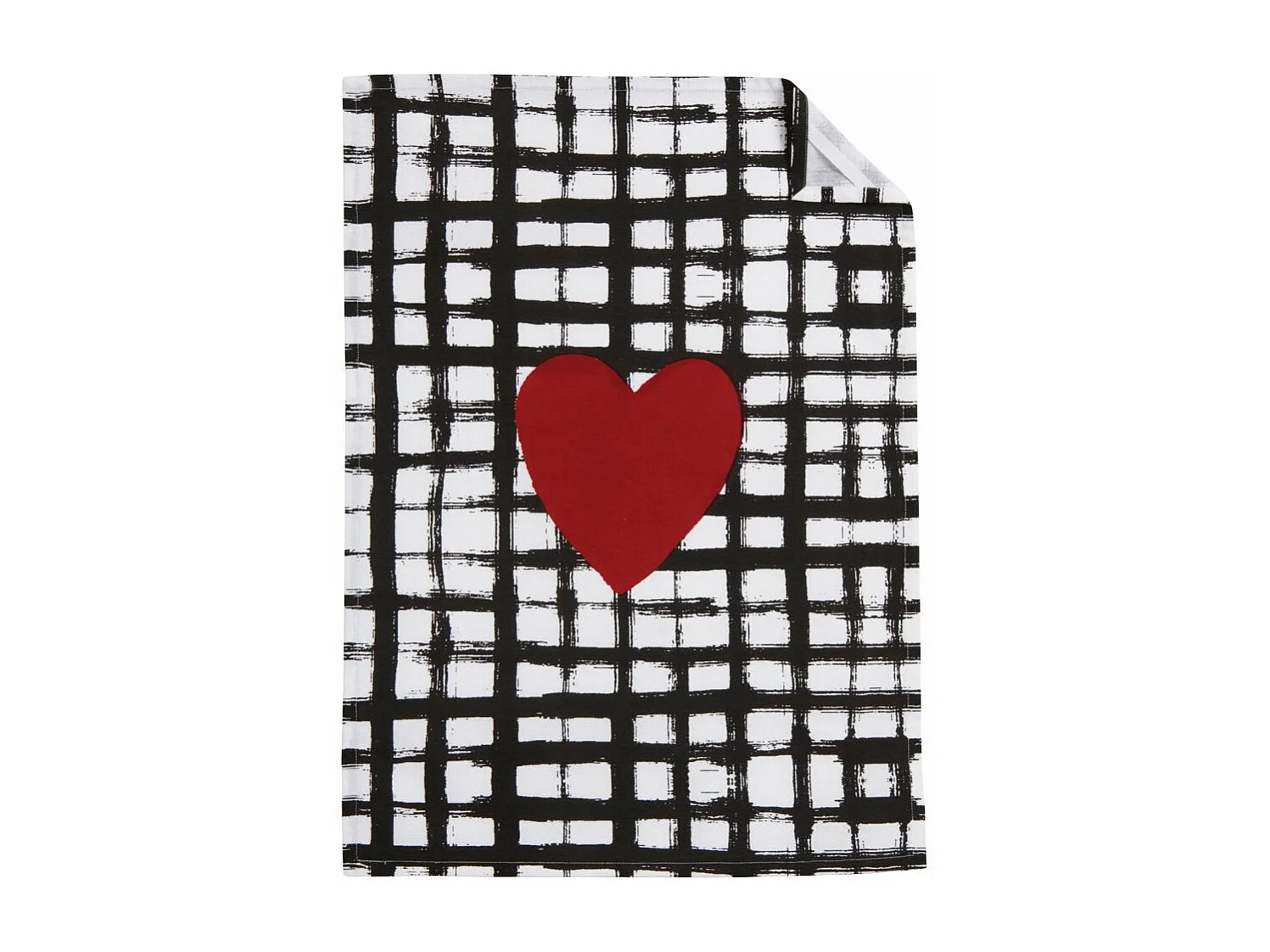 Torchon de cuisine en coton (Lot de 2) Coeur noir blanc rouge