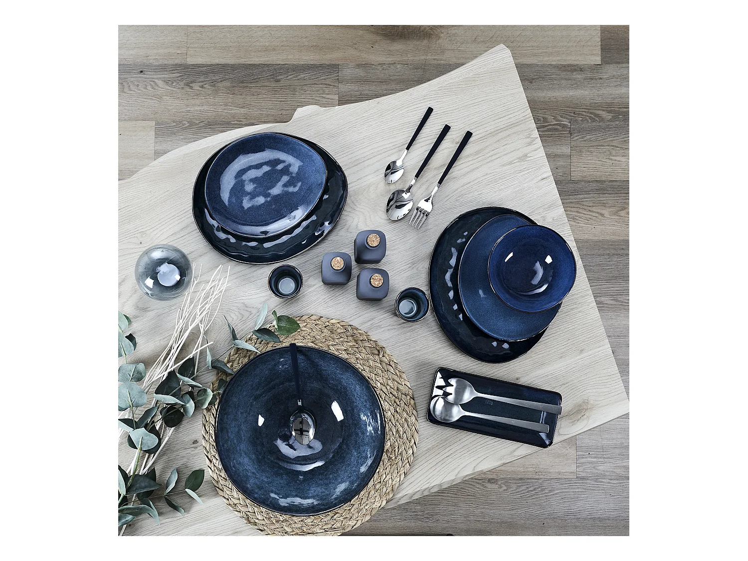 Saladier 3l D28cm H11cm Au Gres Du Temps Bleu Bleu