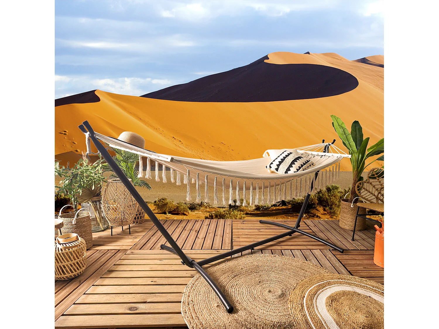 Hammac Franges Terre Inconnue 285x90cm Beige