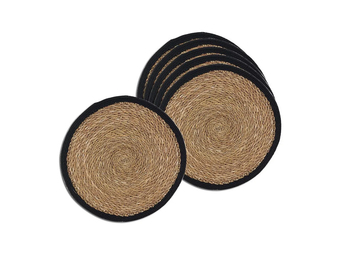Sets de table ronds en jonc naturel et jute teinté (Lot de 6)