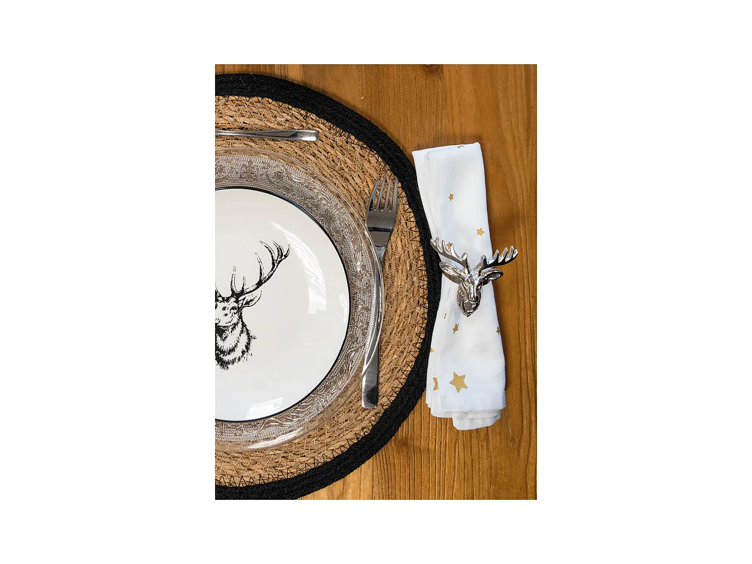 Sets de table ronds en jonc naturel et jute teinté (Lot de 6)