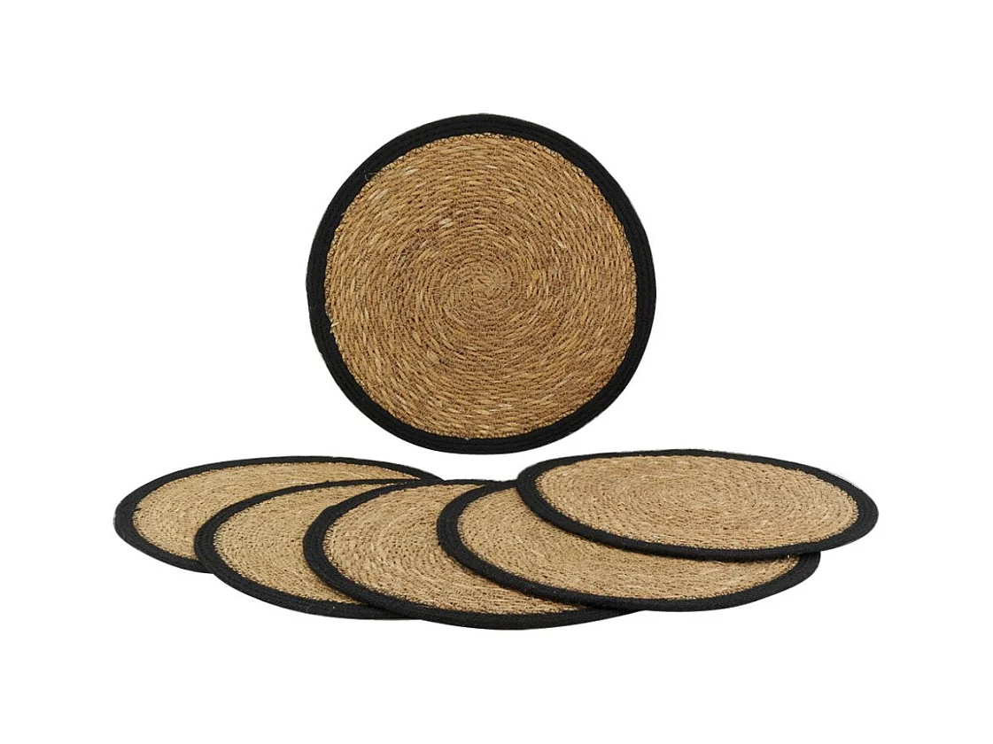 Sets de table ronds en jonc naturel et jute teinté (Lot de 6)